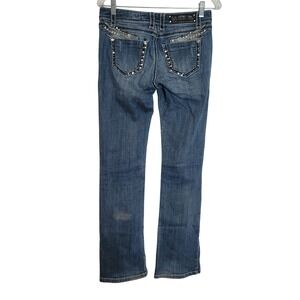 LA Idol USA Women Size 5 W29 L34 Blue Rhinestone Wing Bootcut Jeans Low Rise Y2K
